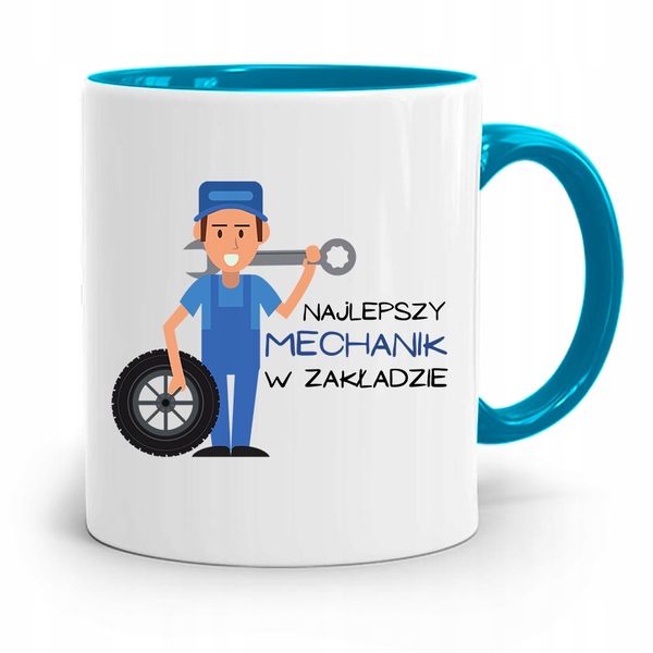 Kubek Błękitny Mechanika Najlepszy Mechanik Z Nadrukiem Ze Zdjęciem zdjęcie 1