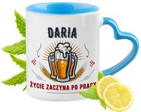 Dla Darii Kubek Błękitny Z Uszkiem W Kształcie Serca Na Prezent Z Nadrukiem