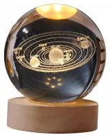 Kryształowa Kula LED - Układ Słoneczny na Drewnianej Podstawie USB