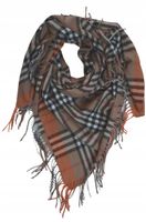 Miękka i ciepła chusta z frędzlami krata HIT SEZONU brązowo-pomarańczowa 02