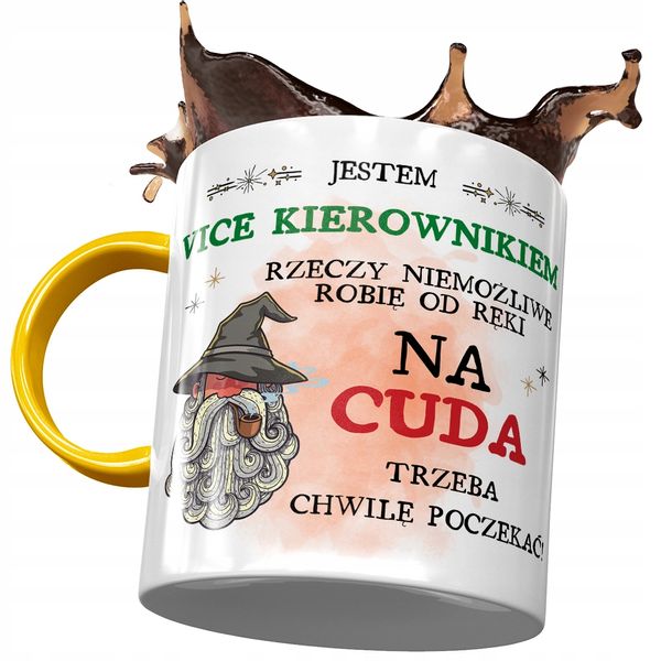 Kubek Żółty Dla Vice Kierownika Na Cuda Trzeba Z Nadrukiem Ze Zdjęciem zdjęcie 1