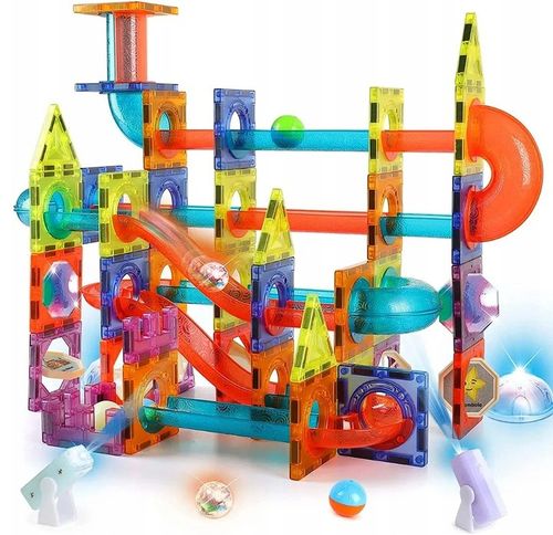 KLOCKI MAGNETYCZNE ŚWIECĄCE STEM 75 ELEMENTÓW TOR KULKOWY LED3+ MAGNA TILES na Arena.pl