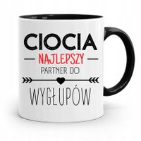 Kubek Czarny Prezent Dla Cioci Najlepszy Partner Z Nadrukiem Ze Zdjęciem