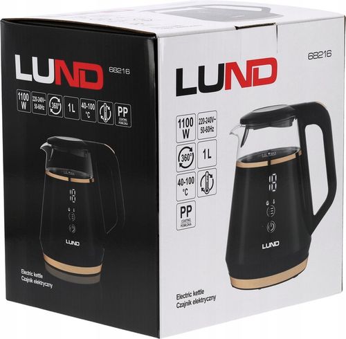CZAJNIK ELEKTRYCZNY LUND 1100W 1L CZARNY Z REGULACJĄ TEMPERATURY 40-100°C na Arena.pl