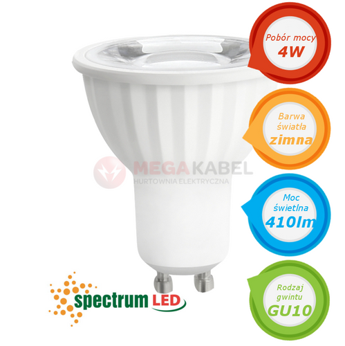 Żarówka LED GU10 4W 230V 45° zimna CW SPECTRUM na Arena.pl