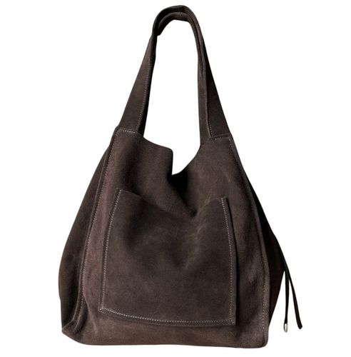 Czekoladowa zamszowa torebka shopper worek XL ZAMSZ NATURALNY Vera Pelle A4 na Arena.pl