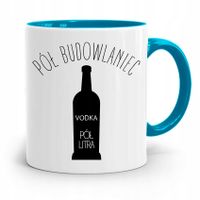 Kubek Błękitny Dla Budowlańca Pół Budowlaniec Z Nadrukiem Ze Zdjęciem