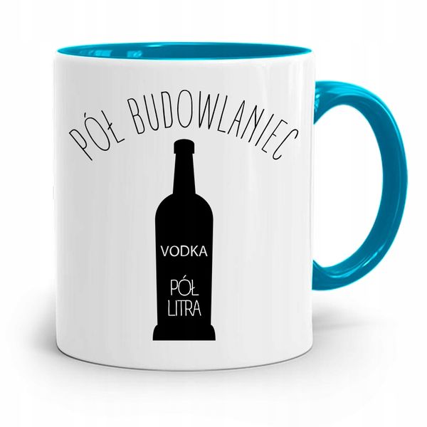 Kubek Błękitny Dla Budowlańca Pół Budowlaniec Z Nadrukiem Ze Zdjęciem zdjęcie 1