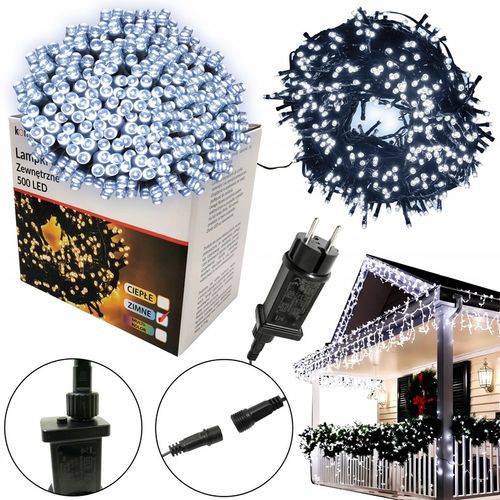 LAMPKI CHOINKOWE 500 LED ZEWNĘTRZNE WEWNĘTRZNE ŚWIATEŁKA IP44 ZIMNE 25m na Arena.pl