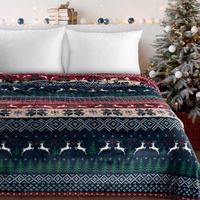 Koc świąteczny 150x200 cm granatowy bordowy flano ciepły dekor