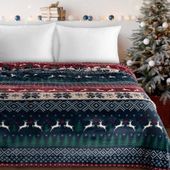 Koc świąteczny 150x200 cm granatowy bordowy flano ciepły dekor