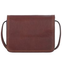 VERA PELLE torebka skórzana listonoszka z klapą i paskiem V562 brązowa