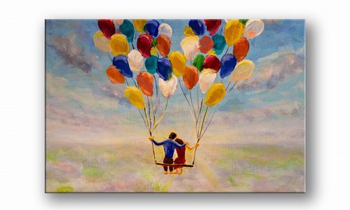 OBRAZ NA PŁÓTNIE 078 Para na balonach 30x20cm na Arena.pl