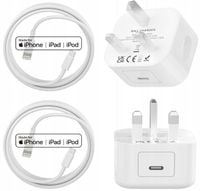 Ładowarka Lightning USB-C do Apple biała kabel i Wtyczka UK 2 sztuki
