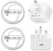 Ładowarka Lightning USB-C do Apple biała kabel i Wtyczka UK 2 sztuki