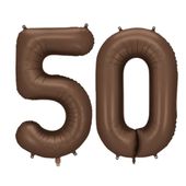 Balony foliowe liczba 50 brązowy kawowy, 86 cm