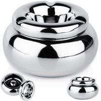 Popielniczka Srebrna z Pokrywką Otworem Okrągła Popielnica na Papierosy