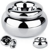 Popielniczka Srebrna z Pokrywką Otworem Okrągła Popielnica na Papierosy