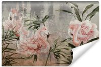 Fototapeta Do Jadalni ABSTRAKCJA Flamingi Liście Beton Mur 90cm x 60cm