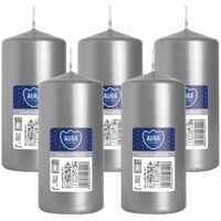 ZESTAW 5 ŚWIEC STOŁOWYCH WALEC KLASYCZNA ŚWIECZKA 10cm SREBRNA