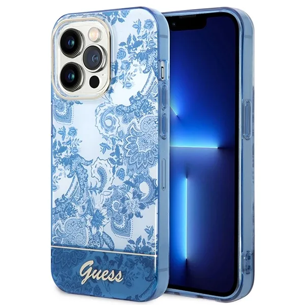 Etui Guess Porcelain Collection na iPhone 14 Pro Max - niebieskie zdjęcie 1