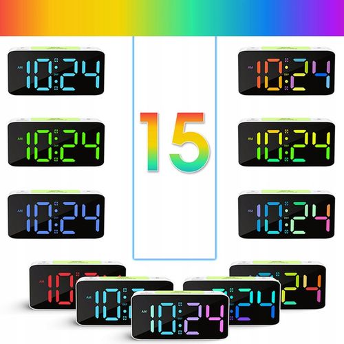 BUDZIK ZEGAR ELEKTRONICZNY RGB LED GŁOŚNY STOJĄCY CYFROWY LAMPKA KABEL USB na Arena.pl