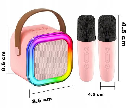 GŁOŚNIK PRZENOŚNY ZESTAW DO KARAOKE RGB BLUETOOTH 2 MIKROFONY USB JACK PINK na Arena.pl