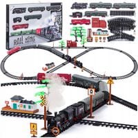 OGROMNA KOLEJKA ELEKTRYCZNA LOKOMOTYWA PAROWA dymiąca 5 WAGONÓW zwrotnice