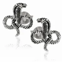 DELIKATNE OKSYDOWANE SREBRNE KOLCZYKI WKRĘTKI WĘŻE KOBRA SNAKE