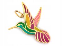 Zawieszka złota 585 emaliowany ptak kolorowy koliber złoto 14k na prezent