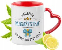 Kubek Dla Masażystki Czerwony Z Uszkiem W Kształcie Serca Na Prezent