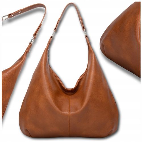 Damska Torebka Skórzana Brązowa Worek Pojemna A4 Duża Na Ramię Pasek Skóra na Arena.pl