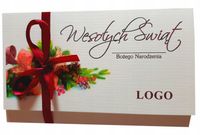 FIRMOWE BIZNESOWE KARTKI ŚWIĄTECZNE Boże Narodzenie logo KOKARDA 100 SZT