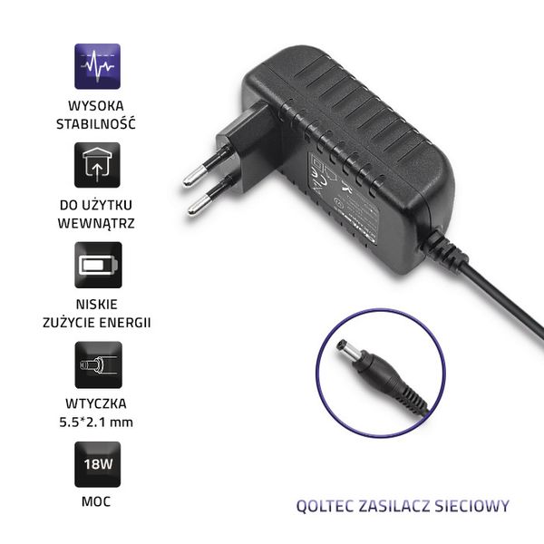 Qoltec Zasilacz sieciowy 9V | 2A | 18W | 5.5*2.1 zdjęcie 3