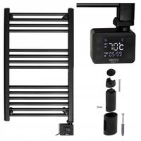 GRZEJNIK ELEKTRYCZNY ŁAZIENKOWY Drabinka Czarny Ścienny 90x50cm 600W Timer