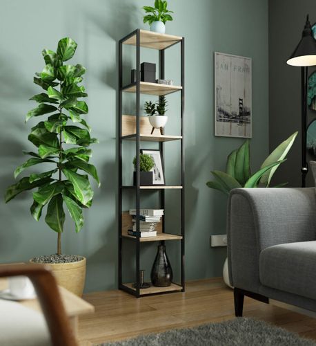 Regał loftowy metalowy 40 cm - czarny-dąb sonoma - 6 półek na Arena.pl