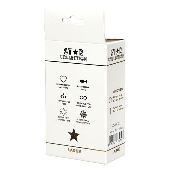 Star Collection - Black Silicone Anal Plug L - Clear Stone zdjęcie 2
