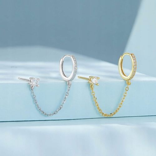 K570 Kolczyki z kryształkami połączone łańcuszkiem srebrne zatrzask sztyft na Arena.pl