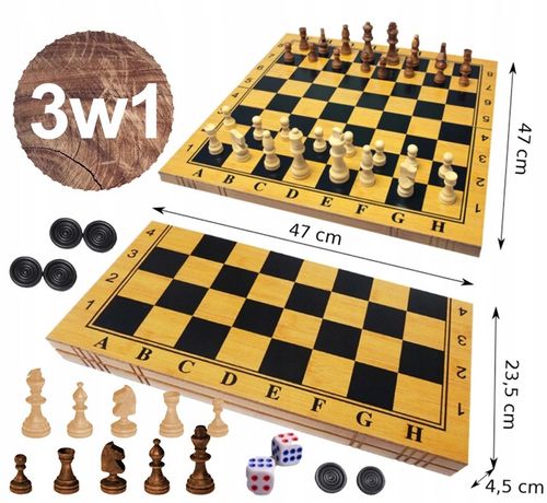 GRA W SZACHY WARCABY TRYKTRAK DUŻE DREWNIANE 3w1 PREZENT POD CHOINKĘ ŚWIĘTA na Arena.pl