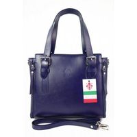 Włoska torebka skórzana, kuferek mieści A4 ,Vera Pelle ,Granatowa V884BS