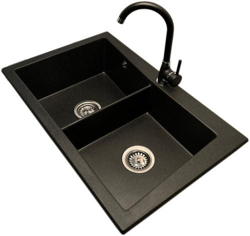 Zlewozmywak 2 komorowy EVOLUTION grafit + bateria NOON na Arena.pl