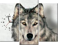 90CM 70 ZEGAR 3 ELEM SZARY WILK SCIENNY DRUK