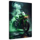 Obraz nowoczesny do pokoju młodzieżowego, Zielony Motocykl Motor