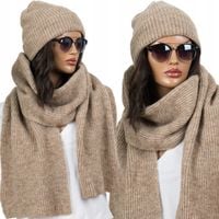 KOMPLET damski CZAPKA + duży SZALIK prążkowany ciepły szal zimowy