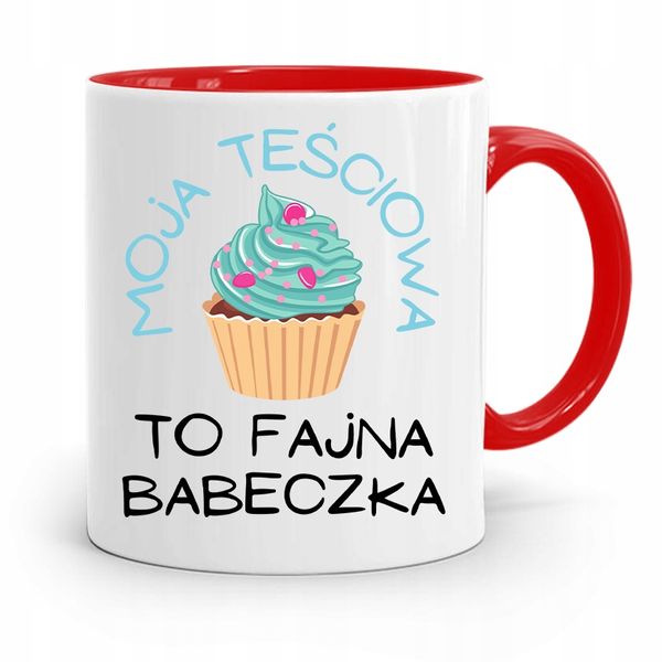 Kubek Czerwony Teściowej To Fajna Babeczka Prezent Z Nadrukiem Ze Zdjęciem zdjęcie 1