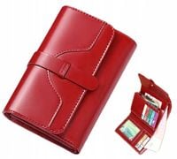 PORTFEL DAMSKI SKÓRZANY MAŁY CZERWONY POZIOMY ROZKŁADANY
