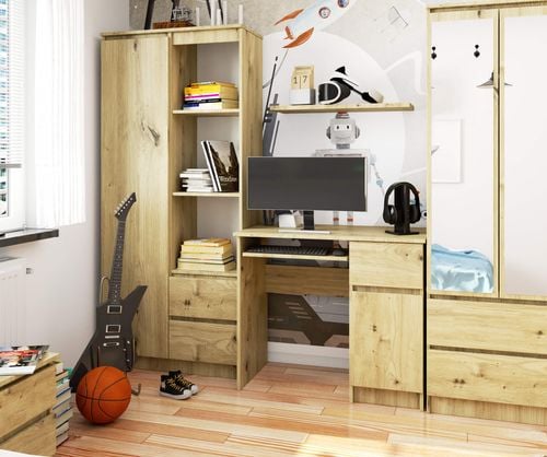 Biurko komputerowe 90 cm Piksel prawe - dąb artisan na Arena.pl