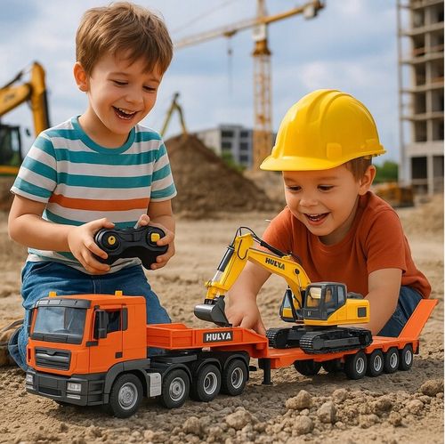 OGROMNA CIĘŻARÓWKA Z PRZYCZEPĄ SAMOCHÓD LAWETA KOPARKA RC 2x PILOT 1319 na Arena.pl