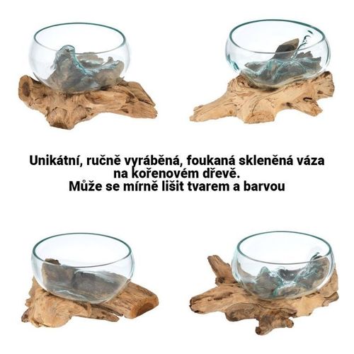 Misa ze szkła dmuchanego na drewnie tekowym, 15 cm na Arena.pl