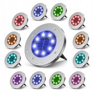 LAMPA SOLARNA GRUNTOWA OGRODOWA 13 CM LED KOLORY RGB WBIJANA ZESTAW 12 szt